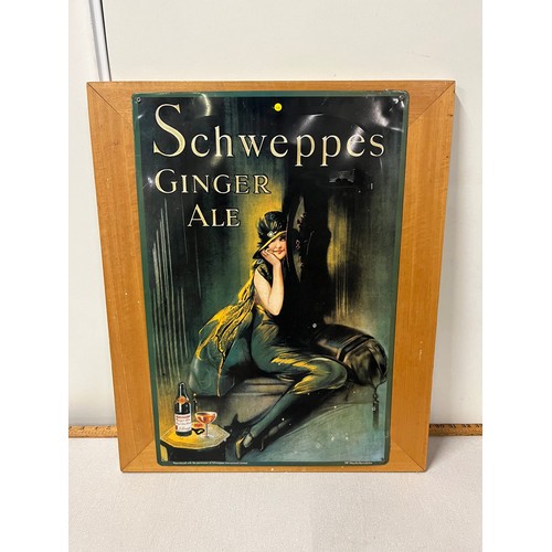 119 - Schweppes Ginger Ale metal advertising sign. 52cm x 62cm