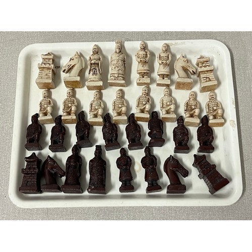 96 - Resin chess set depicting the terracotta warriors of Xi'an. tallest 6cm