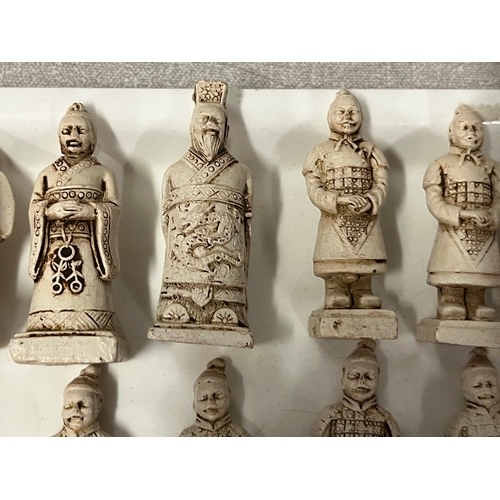 96 - Resin chess set depicting the terracotta warriors of Xi'an. tallest 6cm