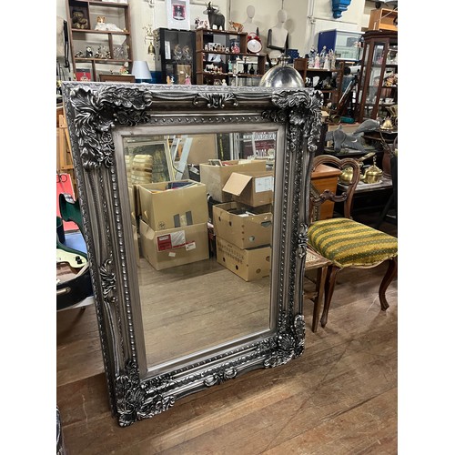 32 - large contemporary silver ornate mirror 89 x 120cm