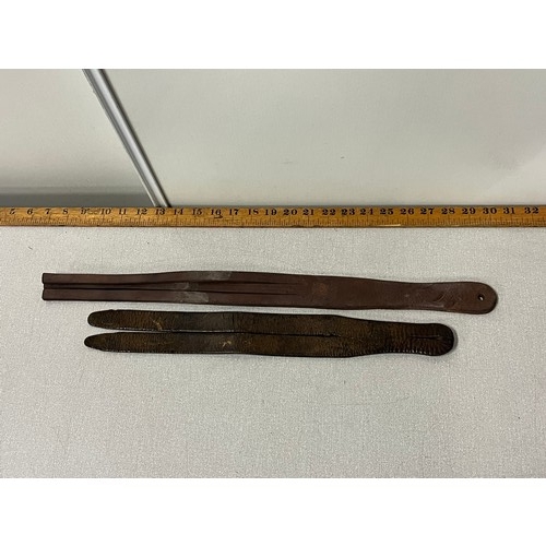 35 - 2 antique leather tawses/school belts