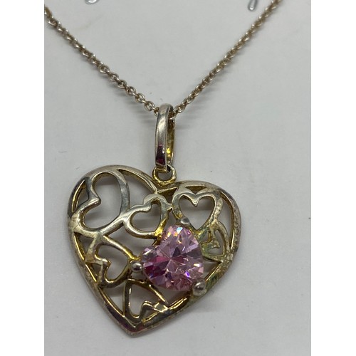 145A - Pair of silver and gemstone earrings and Sophie Oliver heart pendant and chain.