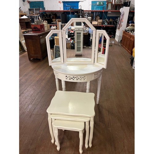 250 - 3 way dressing table mirror along with half moon table & nest of 3 tables.