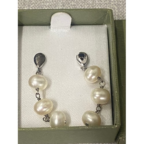 374 - New Honora long pearl necklace new with box and bag and new Honora cultured pearl drop earrings.