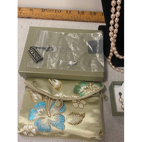 374 - New Honora long pearl necklace new with box and bag and new Honora cultured pearl drop earrings.