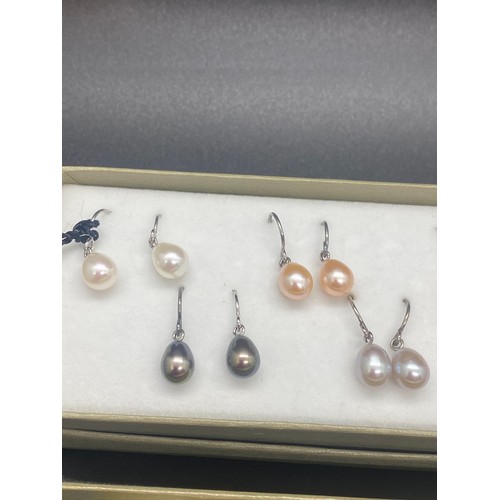 375 - 7 pairs of Honora pearl earrings in box and rings with bag.