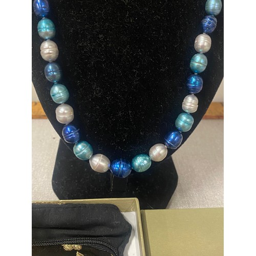 377 - Honora Pearls necklace with box and bag and pair of Honora cultured pearl earrings.