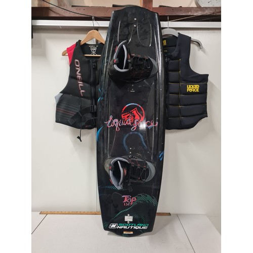 383 - Scotland Nautique wakeboard and 2 life jackets - O'Neill and Liquid Force.