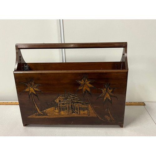 12 - Vintage wooden oriental magazine rack/ paper rack with opening sides.