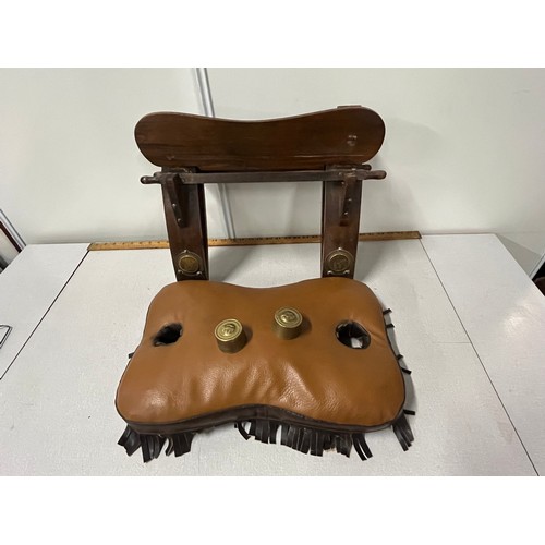 22 - Vintage Egyptian folding camel stool with leather cushion & brass detail.