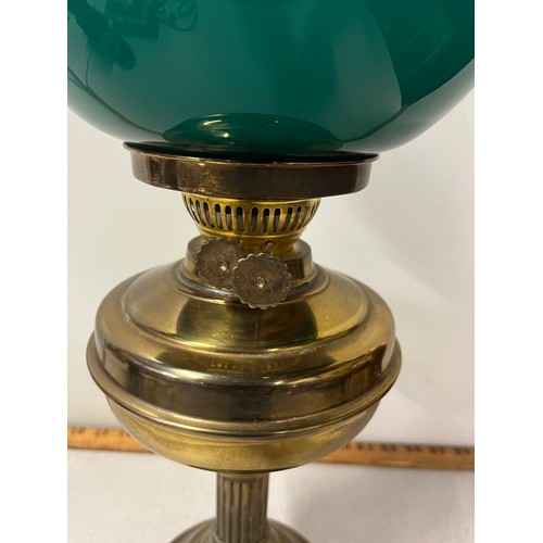 203 - vintage brass parrafin lamp with original glass shades 22 inches tall