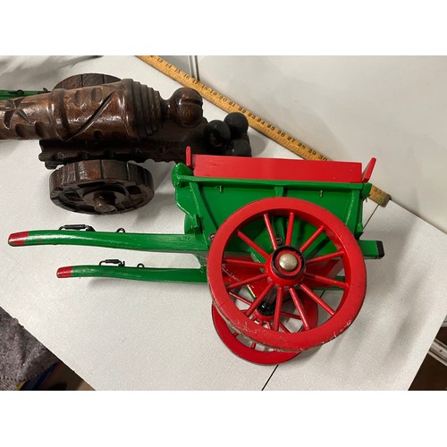 332 - 2 large hand made wooden carts along with cannon