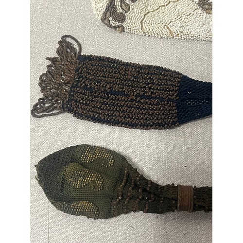 35 - 2 possible early Georgian crochet & beaded miser purses along with one other beaded purse.