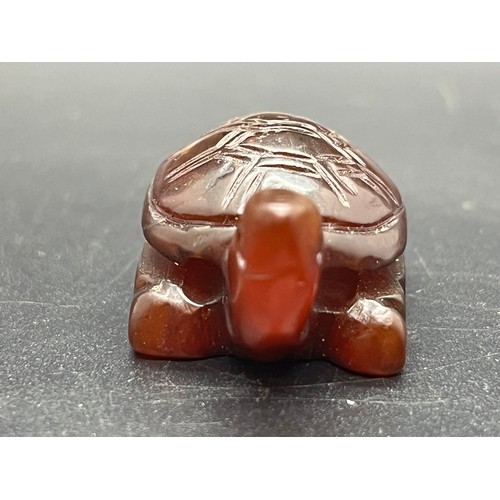 91 - Miniature carved jade inro turtle signed.