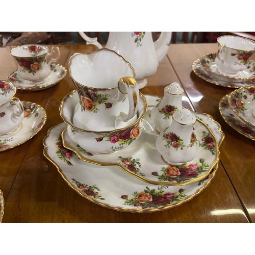 108 - 39 piece Royal Albert Country Rose tea & coffee set to include coffee pot & cake stand.