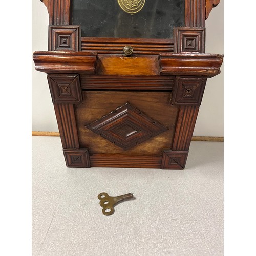 116 - Antique mahogany drop wall clock with roman numerals by W.H. Lerwell Newport with pendulum & key wor... 