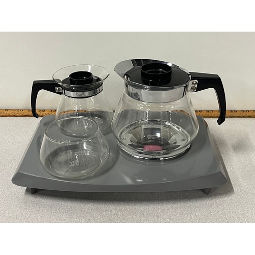 206 - Vintage JAJ Pyrex coffee pot warmer set, unused.