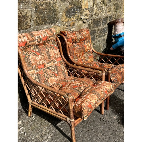 117 - Pair of vintage bamboo cane armchairs with removable cushions.