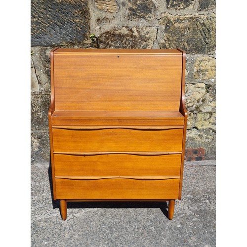 139 - Retro Teak 1960s Sutcliffe of Todmorden Bureau Writing Desk with key