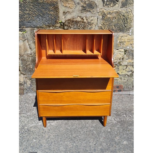 139 - Retro Teak 1960s Sutcliffe of Todmorden Bureau Writing Desk with key