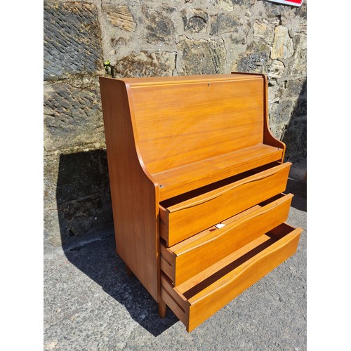 139 - Retro Teak 1960s Sutcliffe of Todmorden Bureau Writing Desk with key