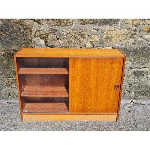 222 - Mid century book case with glass & wood sliding doors.