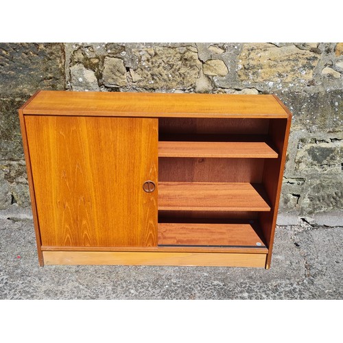 222 - Mid century book case with glass & wood sliding doors.