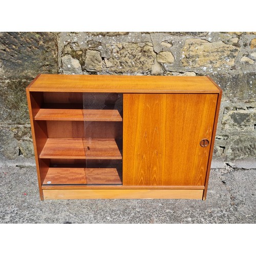 222 - Mid century book case with glass & wood sliding doors.