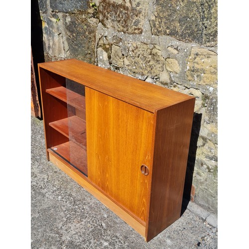 222 - Mid century book case with glass & wood sliding doors.