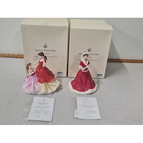 165 - 2 boxed Royal Doulton figurines with certificates to include 'A gift for mother' & 'Third day of Chr... 