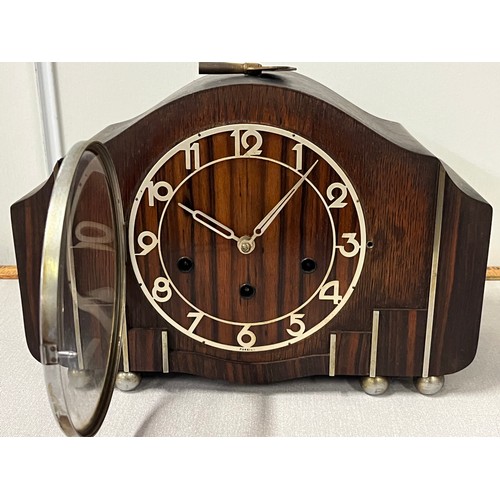 173 - Art deco 3 hole Westminster chime mantle clock with pendulum & key working