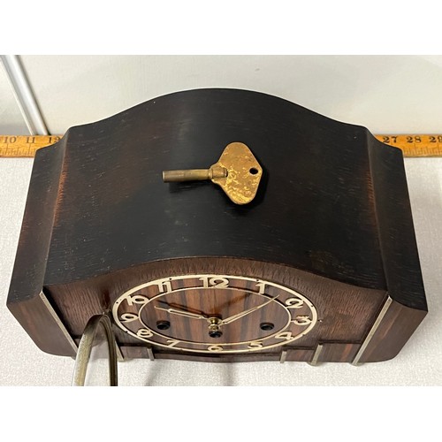 173 - Art deco 3 hole Westminster chime mantle clock with pendulum & key working