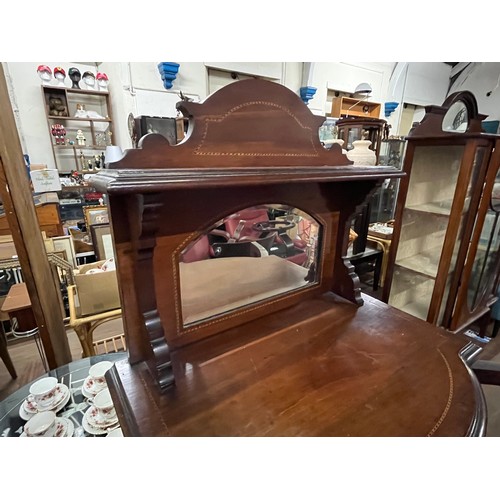 188 - Antique Edwardian inlaid bow fronted display cabinet with mirrored gallery on top. 60 x 22 inches