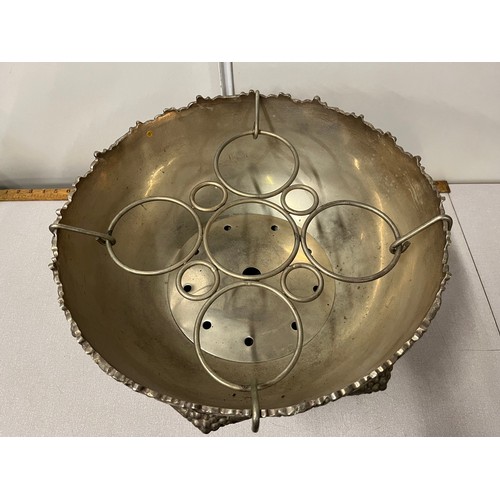 189 - Large heavy silver plate punch bowl with insert for 4 bottles of champagne, decorated with large bun... 