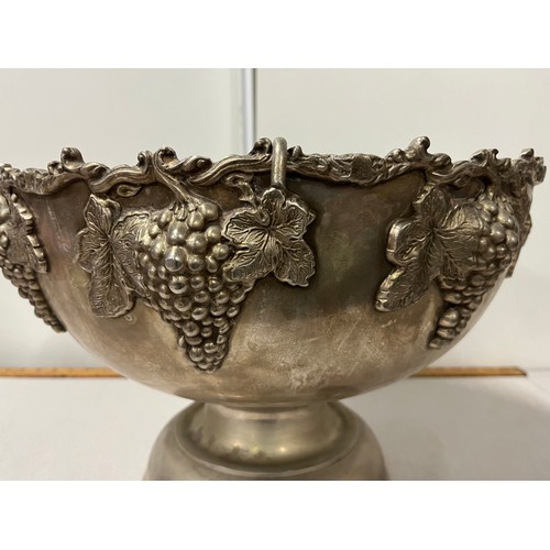 189 - Large heavy silver plate punch bowl with insert for 4 bottles of champagne, decorated with large bun... 