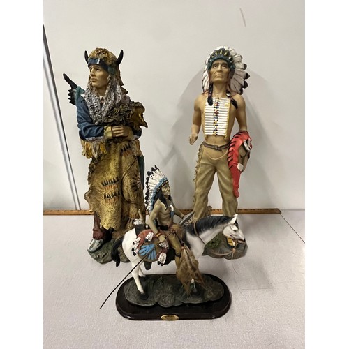 236 - 2 Large Native American figures along with horse & rider. largest 23 inches tall