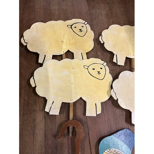 347 - vintage wooden little bo beep & 4 sheep from the gala