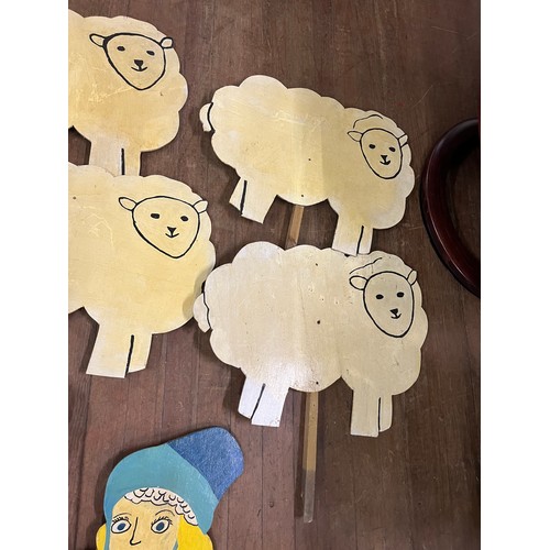 347 - vintage wooden little bo beep & 4 sheep from the gala