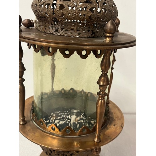 390 - moroccan early 20th century brass lantern with glass insert 14 inches in length