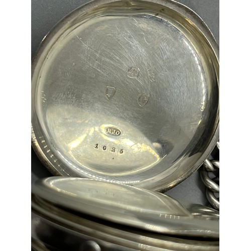 406 - Silver hallmarked pocket watch (working) with Roman numeral face, by W Beech and company (stop butto... 