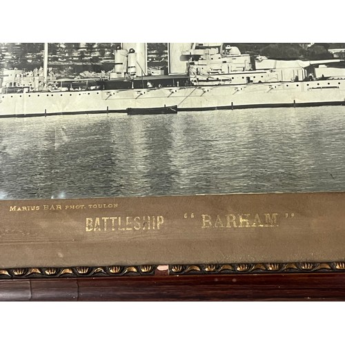 516 - Framed photograph Marius Bar phot, Toulon  'Battleship Barham' launched 1914  sank 1941
32 x 16 inch... 