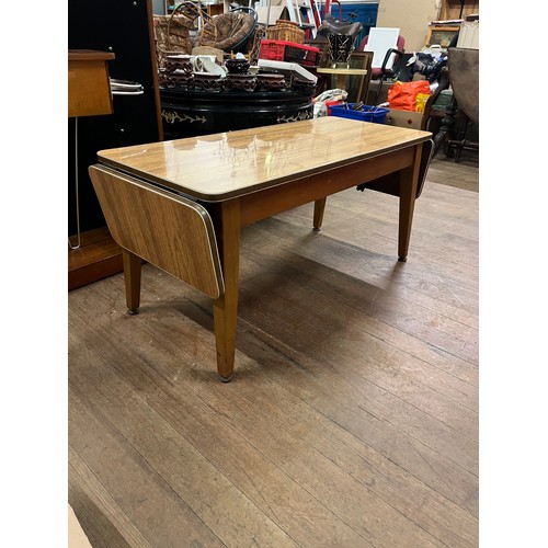 67 - mid century teak formica top coffee table with two end leafs