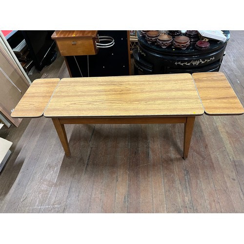 67 - mid century teak formica top coffee table with two end leafs