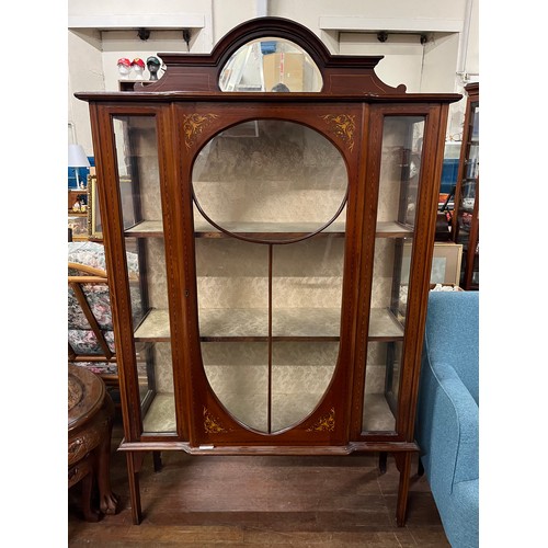 187 - Antique Edwardian mahogany glass display cabinet with inlay & painted decoration.