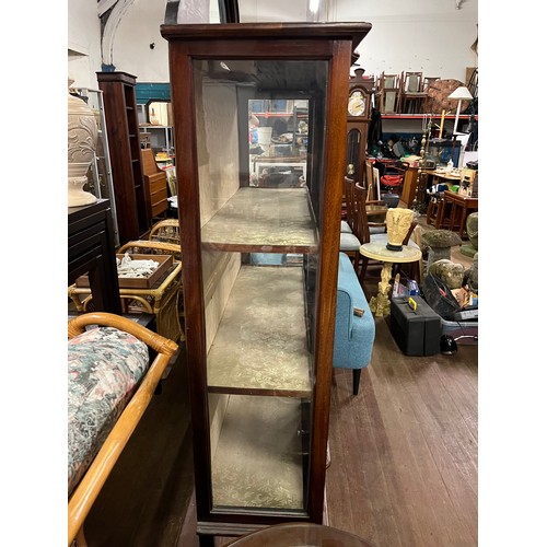 187 - Antique Edwardian mahogany glass display cabinet with inlay & painted decoration.