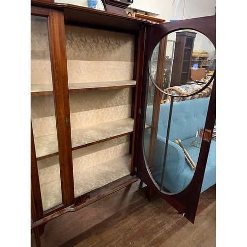 187 - Antique Edwardian mahogany glass display cabinet with inlay & painted decoration.