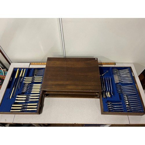 3 - Large Walker & Hall 70 piece cutlery set in wooden fitted box with key, complete