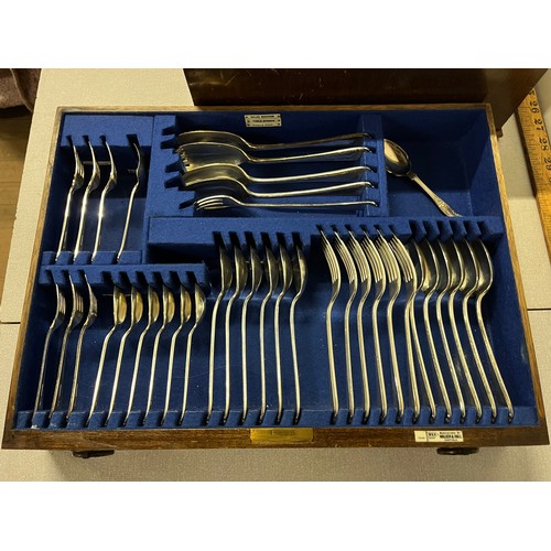 3 - Large Walker & Hall 70 piece cutlery set in wooden fitted box with key, complete