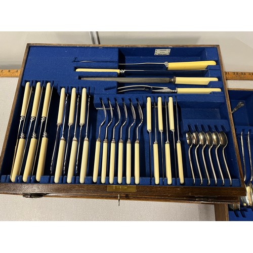 3 - Large Walker & Hall 70 piece cutlery set in wooden fitted box with key, complete