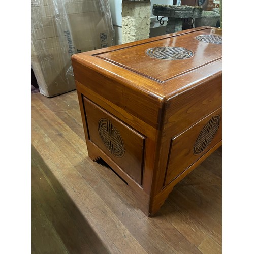 116 - Large carved camphor wood chest with insert & lock
40